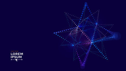 Fototapete - Blue Technology 3D Star Object. Geometric Glowing Data Block. Quantum Computer Concept with Depth of Field Effect. Futuristic HUD Design Element. Vector Background.