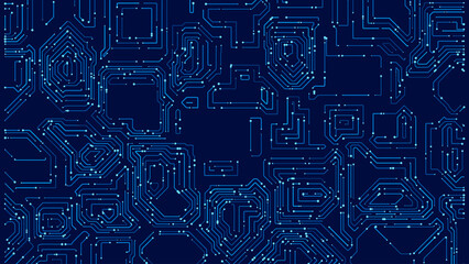 Leinwandbilder - Blue Digital Circuit Trace Lines Technology Background. Abstract Digital Tech Bg. Electronics and Computer Technology Concept. Chip And Circuit Board. Vector Illustration. Chip Connectors.