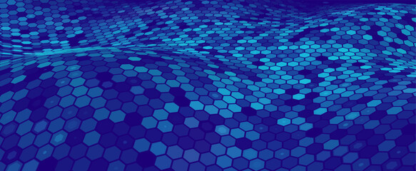 Fototapete - Blue Hexagon Pattern. Abstract Medical Chemical Tech Background. Hexagonal Pattern for Hi-Tech Science Design. Cyber Hexagon 3D Grid Sci-Fi Game Backdrop. Vector Illustration.
