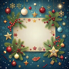 Wall Mural - Christmas wreath and ornaments frame with copy space