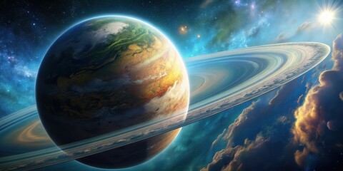 Wall Mural - Earth-like planet suspended in the atmosphere of a giant gas planet , alien, sci-fi, space exploration, astronomy