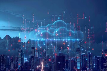 Wall Mural - cloud computing concept and innovative technology background. global internet network connection