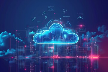 Wall Mural - cloud computing concept and innovative technology background. data backup on cloud storage