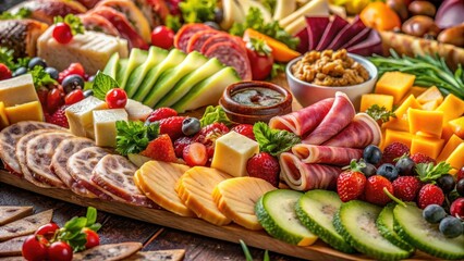 Close-up of various delicious food items being sliced and arranged beautifully for macro photography , Food, macro