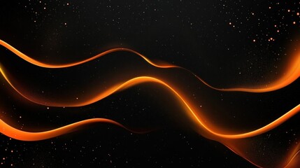 Wall Mural - Abstract orange glowing waves on black background