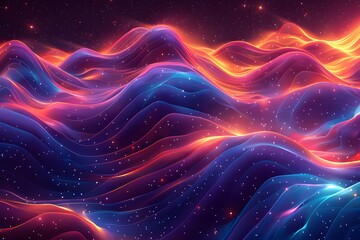 Wall Mural - Vibrant Cosmic Waves: A Stunning Digital Landscape of Light and Color