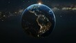 Earth at Night with City Lights and Stars