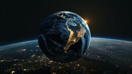Wall Mural - Earth from Space with South America and a Rising Sun