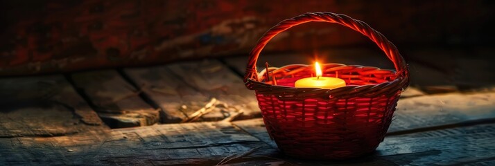 Wall Mural - Red Basket Lit by Candlelight in a Softly Dim Environment