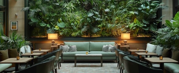 Sticker - Green Indoor Lounge Area with Lush Greenery Wall