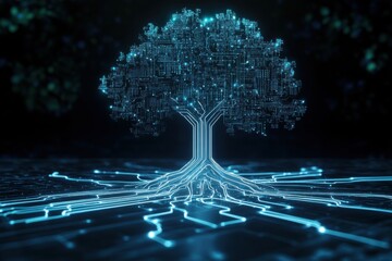 Wall Mural - artificial intelligence tree with circuit board connections, symbolizing technology and innovation i