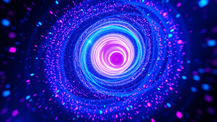 Wall Mural - A swirling vortex of glowing neon particles in 3D space, with colors shifting from blue to purple.