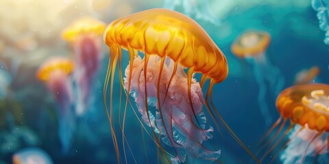 Canvas Print - Jellyfish drifting in the boundless ocean blues