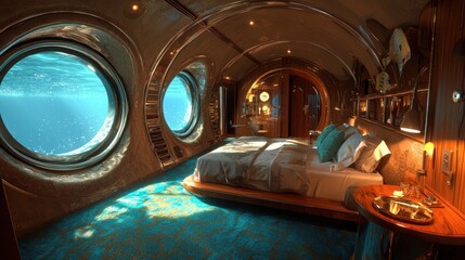 Wall Mural - Luxurious Underwater Bedroom with Ocean Views