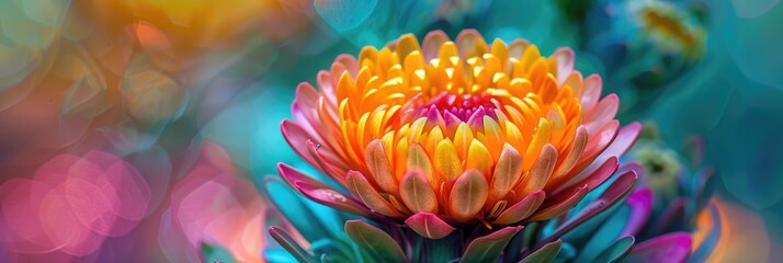 Sticker - Close-up macro image of a strawflower featuring vibrant and colorful blossoms.