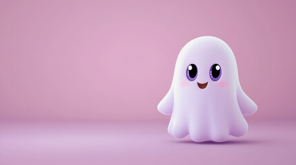 Wall Mural - childish halloween background wtih ghost on pink background