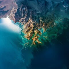 Poster - arafed view of a large body of water with a mountain in the background