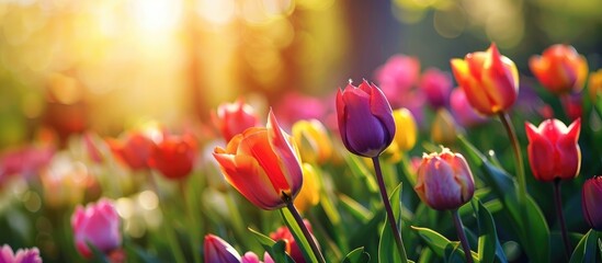 Poster - Beautiful Colorful Tulips Blooming In The Park