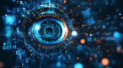 Digital eye, data network, and cyber security technology, vector background. Futuristic tech of virtual cyberspace and internet secure surveillance, binary code digital eye or safety scanner. 