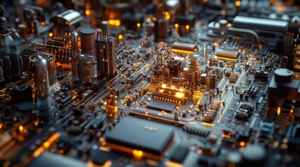 Wall Mural - Close-up of a Circuit Board with Glowing Components