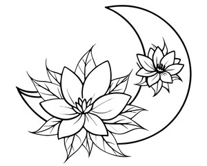 Wall Mural - floral moon line art illustration,Moon SVG Bundle, Floral Moon svg, Mystic Celestial Svg, Moon and Stars SVG, Crescent Moon Svg, Flower svg, Cut File for Cricut, Silhouette