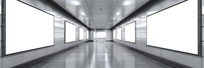 Sticker - Horizontal empty advertising banner mockup in an underground tunnel display space with lightbox template.