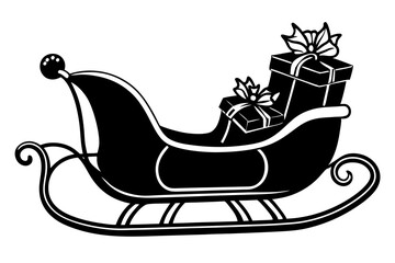 Canvas Print - Santa sleigh icon simple gift black vector