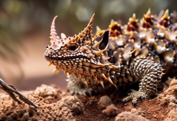 A Dramatic Close-up Shot Of An Interesting And Mysterious Looking Thorny Devil Lizard In A Desert Setting