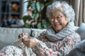 Canvas Print - A person relaxing on the couch with her phone in hand, possibly checking messages or browsing