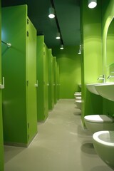 Poster - A modern bathroom with green walls and a white toilet, ideal for interior design or lifestyle use