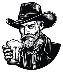 Canvas Print - PNG Cowboy holding beer illustration