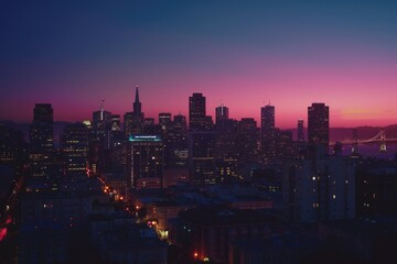 Wall Mural - Nighttime city view from high-rise building, great for urban themes and architecture images