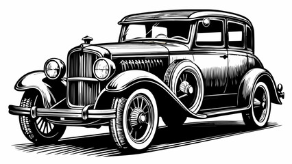 Wall Mural - vintage automobile, intricate details and classic design elements of early 20th-century cars sketch engraving generative. Scratch board imitation. Black and white