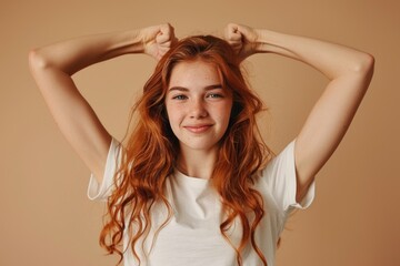 Poster - A woman with striking red hair poses for the camera, attention-grabbing and confident