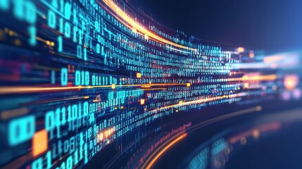 Abstract Binary Code Flowing Through Cyberspace