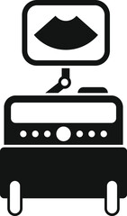 Poster - Black and white vector icon of a medical ultrasound machine displaying a scan of a baby