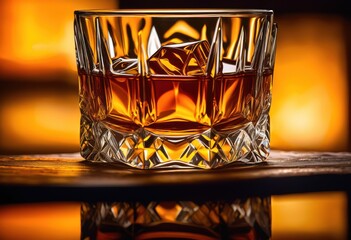 close whiskey glass filled rich amber liquid showcasing smooth texture color drink, brown, alcohol, beverage, swirling, shine, clarity, surface, drop