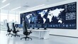 © Narongsag - High-tech control room with multiple screens showing global broadband network maps and strategic expansion plans
