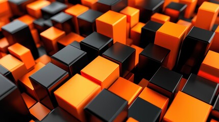 Sticker - Abstract Background with Black and Orange Cubes