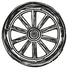 Sticker - PNG Vintage wooden wagon wheel illustration