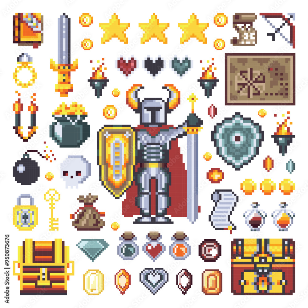 Pixel Art Medieval Knight Game Elements Stock Vector | Adobe Stock