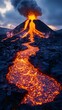© JOE'S SAFARI - A fiery river of molten lava flows down a volcanic mountain, a dramatic display of nature's power.