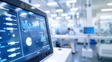 Wall Mural - computer screen showing graphs and statistics in laboratory setting