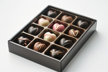 Sticker - Box of assorted chocolates on a clean white surface, ideal for advertising or packaging designs