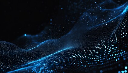 Wall Mural - Abstract Blue Digital Background Featuring Glowing Dots and Waves on a Black Space, Representing an AI Technology Concept