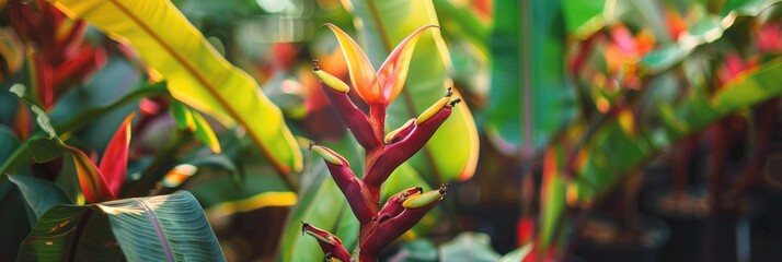 Canvas Print - Development of a red banana plant in a pot