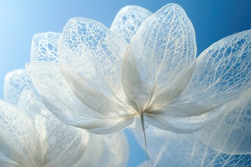 Poster - Delicate White Flower Petals Against Blue Sky