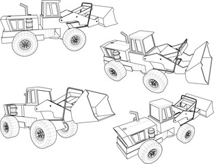 Wall Mural - Vector sketch illustration silhouette design image toy car vehicle heavy equipment excavator room decoration and wardrobe shelf