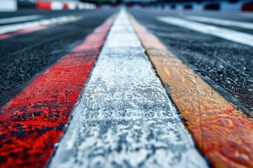 Wall Mural - A closeup of the starting line on a karting track during an F1 race