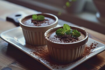 A few homemade chocolate mousse cups